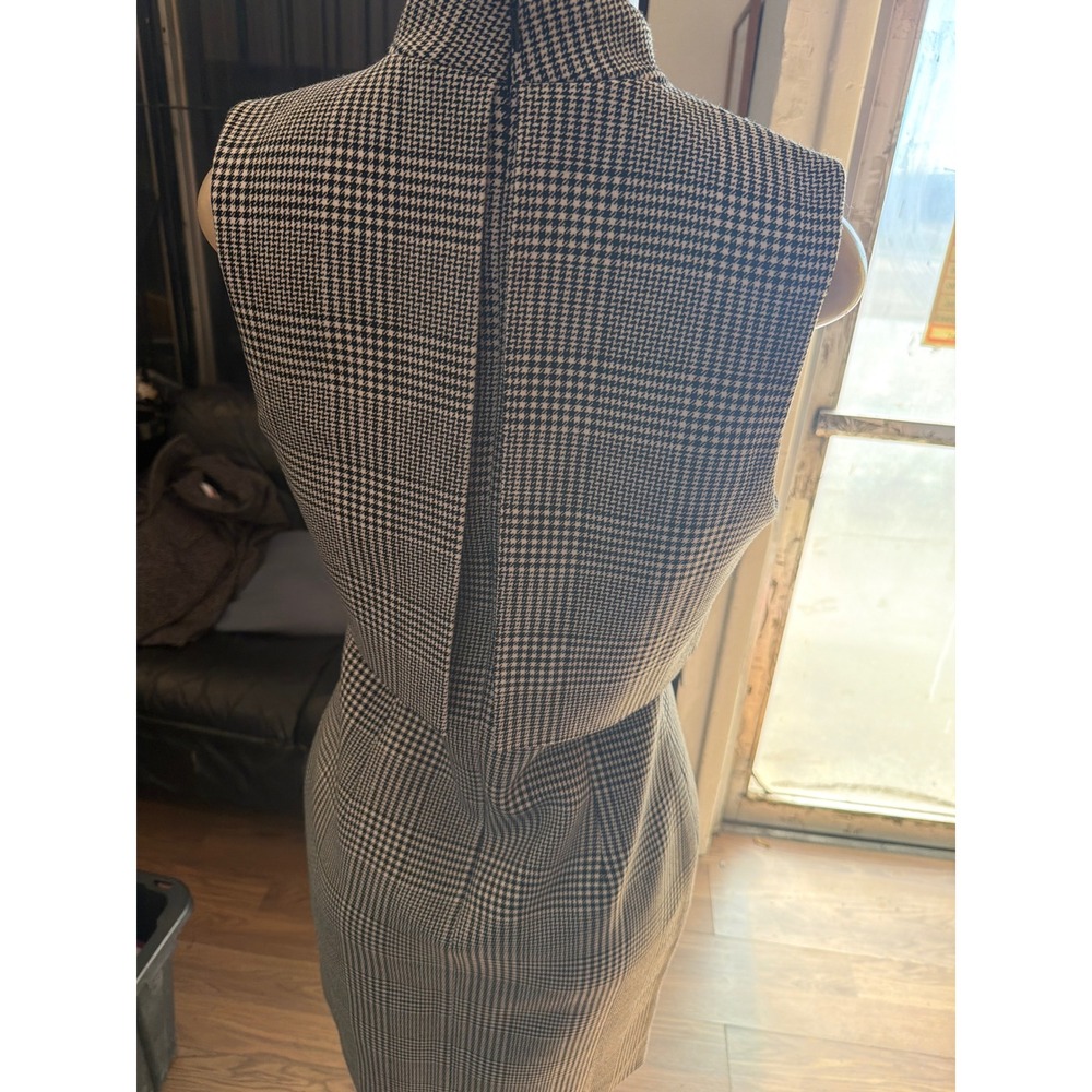 RW&CO Glen Plaid Houndstooth Layered Sheath Dress Black White Mock Neck Size 6 - Picture 6 of 7
